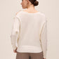 Off White Dolman Sleeve Sweater with Gold Buttons - Back View - Le Chateau