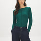 Forest Biome Ribbed Boat Neck Knit Top - Woman Wearing Button-Front Ribbed Top - Suzy Shier