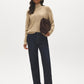 Tan Melange Mock Neck Sweater with Diamond Pattern - Front View - Suzy Shier