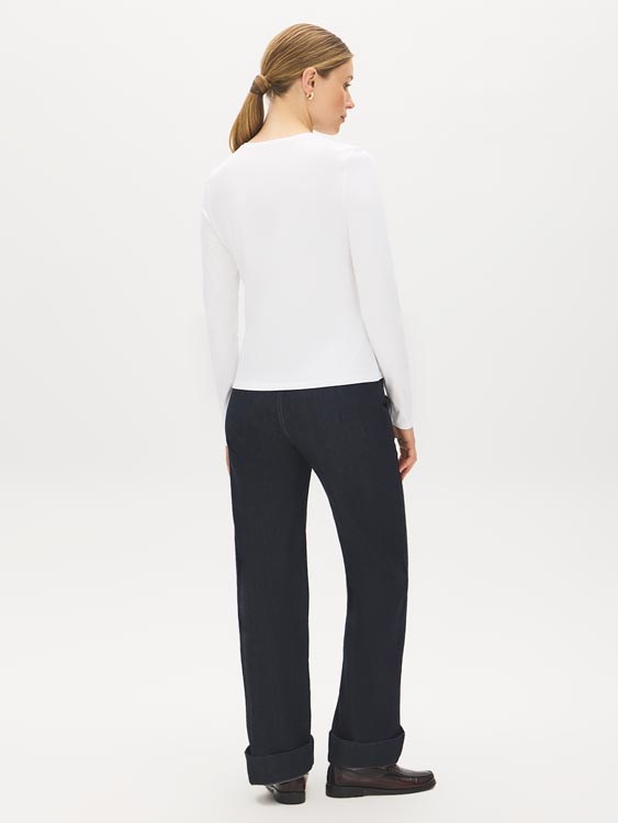 Bright White Long Sleeve Crew Neck Jersey Top - Back View - Suzy Shier