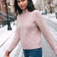 Pink Diagonal Stitch Mock Neck Sweater - Woman Wearing Cozy Knit Sweater - Suzy Shier
