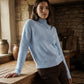 Soft Blue Mock Neck Sweater with Diamond Pattern - Woman Wearing Textured Knit Sweater - Suzy Shier