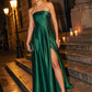 Dark Emerald Strapless Ballgown with Pleat Detail - Woman Wearing Floor-Length Evening Dress - Le Chateau