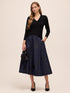 Sapphire/Black Baroque Jacquard Flared Skirt - Woman Wearing Elegant Midi Skirt with Pockets - Le Chateau