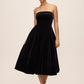 Black Velour Strapless Fit & Flare Dress - Front View - Le Chateau