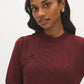 Zinfandel Melange Cropped Hacci Top with Puff Sleeves - Close-up Embroidery Detail - Suzy Shier