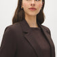 Dk Brown Open-Front Blazer with Stripe Cuff Detail - Woman Wearing Tailored Knit Blazer - Suzy Shier