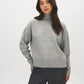 Space Grey Melange Mock Neck Knit Sweater - Woman Wearing Cozy Drop Shoulder Sweater - Suzy Shier