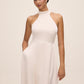 Antique Cream Sleeveless Satin Gown with Flared Hem - Front Close-up View - Le Chateau