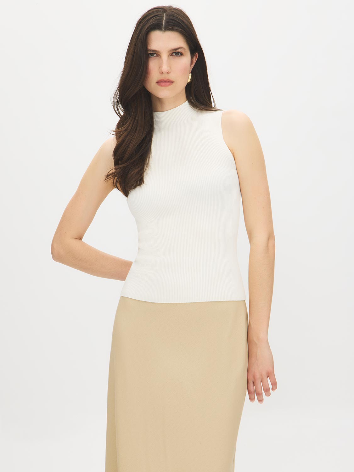 Snow White Sleeveless Rib Knit Sweater - Front View - Suzy Shier