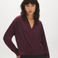 Wine Tasting Crossover Front Woven Top - Woman Wearing Long Sleeve Blouse - Suzy Shier