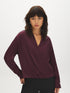 Wine Tasting Crossover Front Woven Top - Woman Wearing Long Sleeve Blouse - Suzy Shier