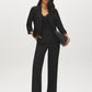 Black/White Striped One-Button Blazer with Cuffed Sleeves - Front View - Suzy Shier