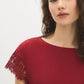 Midnight Plum Boat Neck Popover Top with Lace Trim - Sleeve Detail - Suzy Shier