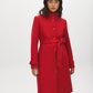 Red Faux Wool Funnel Neck Coat with Wrap Belt - Front View - Suzy Shier