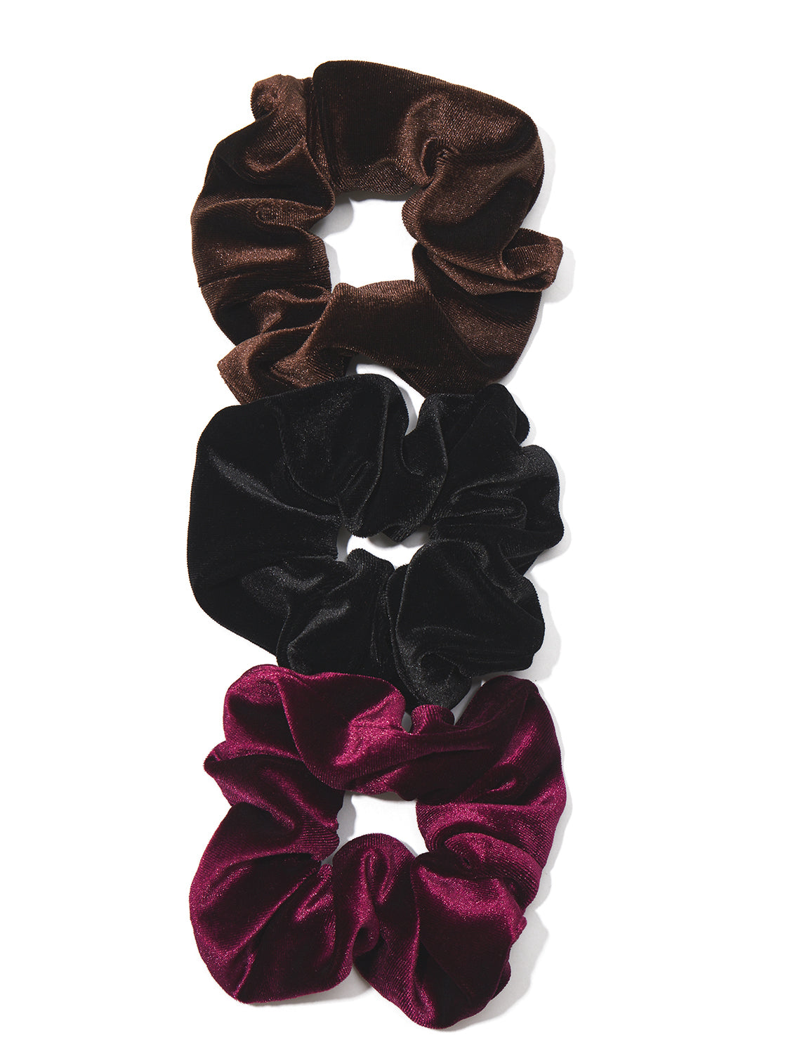 Multi-Color Velour Scrunchies Set - Top View - Suzy Shier