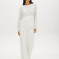 Winter White/Gold Stripe Popover Blouse with Sash Belt - Front View - Suzy Shier