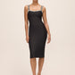 Black Square Neck Bandage Sheath Dress with Jewel Trim - Front View - Le Chateau
