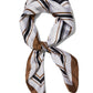 White and Taupe Striped Silk-Like Scarf - Close-up Soft Woven Texture - Suzy Shier