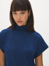 Estate Blue Melange Mock Neck Top - Close-up Fabric Detail - Suzy Shier