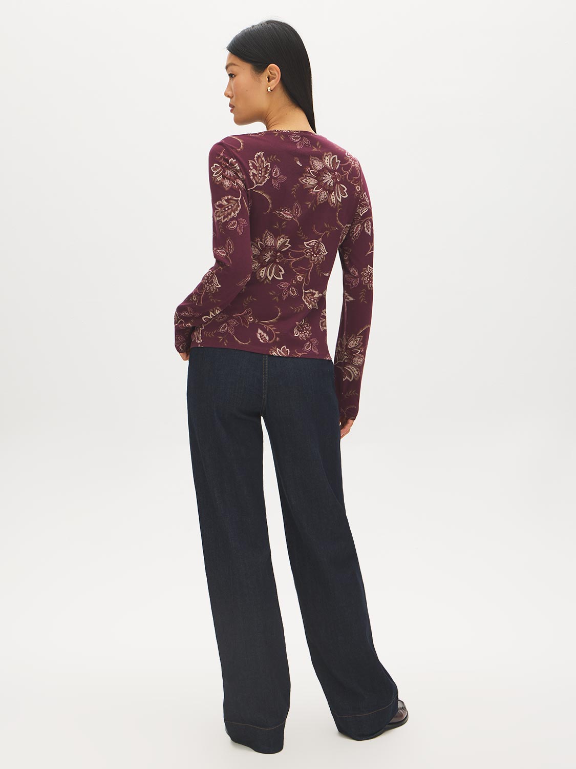 Winetasting Floral Crew Neck Jersey Top - Back View - Suzy Shier