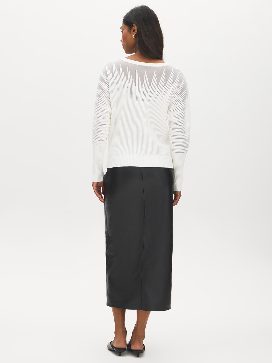 Pearl Mesh Detail Boat Neck Sweater - Back View - Suzy Shier