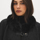Black Knit Cape with Faux Fur Trim - Close-up Collar Detail - Suzy Shier