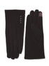 Brown iTouch Knit Gloves with Button Detail - Front and Back View - Suzy Shier