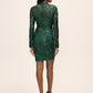 Dark Emerald Mock Neck Mesh Mini Dress - Back View - Le Chateau