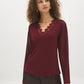Bison V-Neck Top with Chiffon Sleeves and Lace Trim - Side Profile View - Suzy Shier