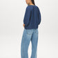 Dark Wash Button-Front Tencel Blouse with Balloon Sleeves - Back View - Suzy Shier