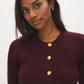 Bruised Burgundy Ribbed Button-Front Cardigan - Close-up Button Detail - Suzy Shier