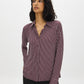 Winetasting Stripe Button-Up Blouse - Woman Wearing Striped Shirt with Cuffs - Suzy Shier