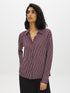 Winetasting Stripe Button-Up Blouse - Woman Wearing Striped Shirt with Cuffs - Suzy Shier