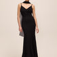 Black Knit Crepe Gown with Chiffon Godet Inserts - Front View - Le Chateau