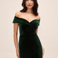 Dark Emerald Off-Shoulder Velour Mermaid Gown - Front View - Le Chateau