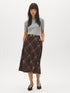Brown Plaid Hacci Knit Pull-On Skirt - Woman Wearing Plaid Semi-Circular Skirt - Suzy Shier