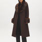 Dark Brown Melange Long Belted Faux Wool Coat - Front View - Suzy Shier