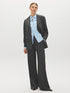Charcoal/White Pinstripe Wide-Leg Trousers - Woman Wearing Office-Ready Pants - Suzy Shier
