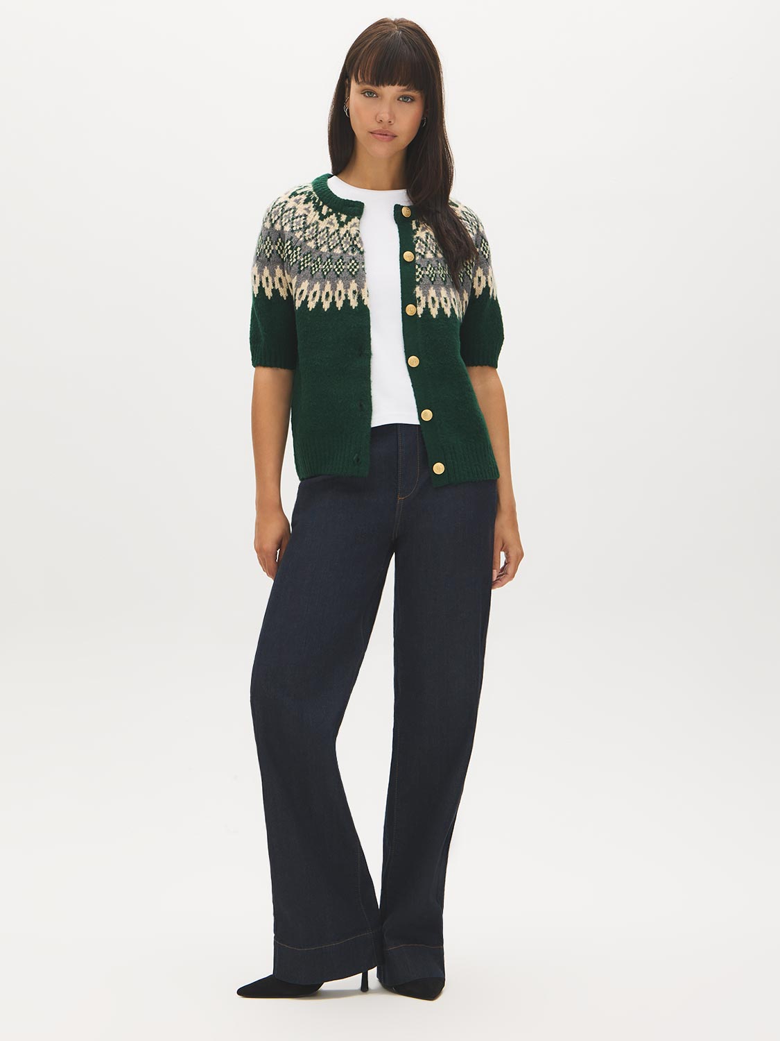 Forest Biome Short Sleeve Raglan Knit Cardigan - Front View - Suzy Shier