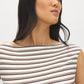 Winter White/Bison/Coffee Bean Striped Boat Neck Top - Close-up View - Suzy Shier