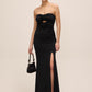 Black Strapless Gown with Rosette Trim - Front View - Le Chateau