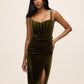 Olive Velvet Bustier Midi Dress - Front View - Le Chateau