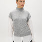 Grey Melange Mock Neck 2fer Knit Top with Poplin Sleeves - Woman Wearing Layered Look Knit Top - Suzy Shier