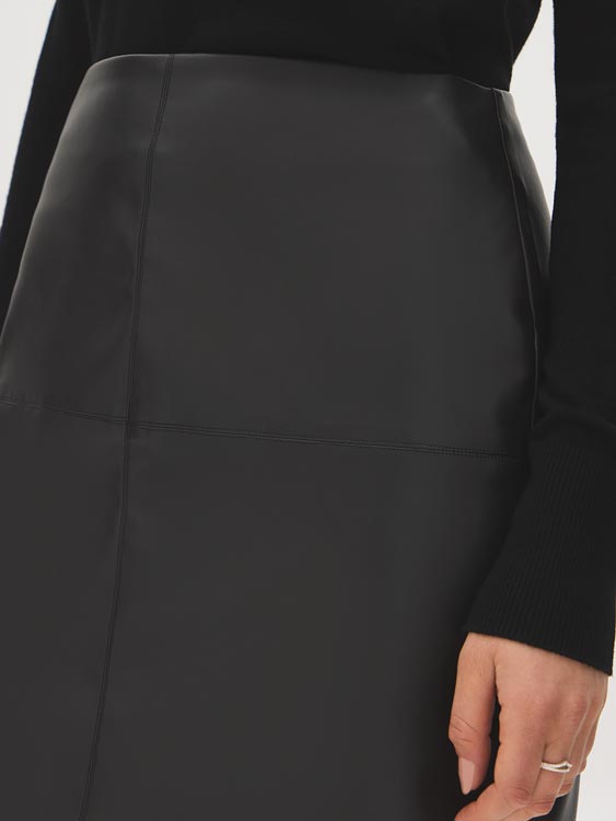 Black Faux Leather Mini Skirt with Back Zipper - Close-up Fabric Detail - Suzy Shier