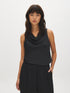 Black Crinkle Satin Draped Halter Top - Woman Wearing Fitted Halter Neck Top - Suzy Shier