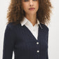 MG Grey Mix Twofer Cable Knit V-Neck Cardigan - Close-up Front View - Suzy Shier