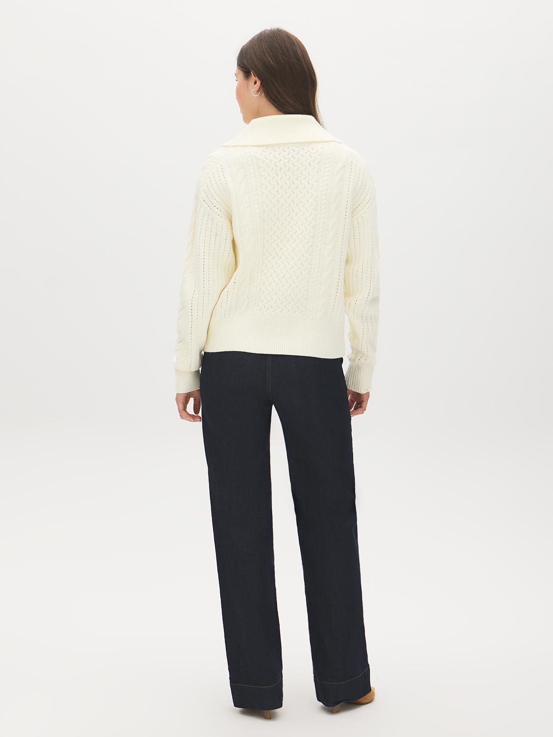 Snow White Quarter-Zip Cable Knit Sweater - Back View - Suzy Shier