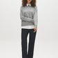Grey Mix Twofer Knit Sweater with Poplin Collar - Front View - Suzy Shier