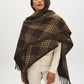 Brown Plaid Fringe Cape - Woman Wearing Oversized Woven Cape - Suzy Shier